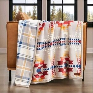 Pendleton Reversible Soft Striped Geometric Aztec Plush Throw Blanket 50 × 70in.